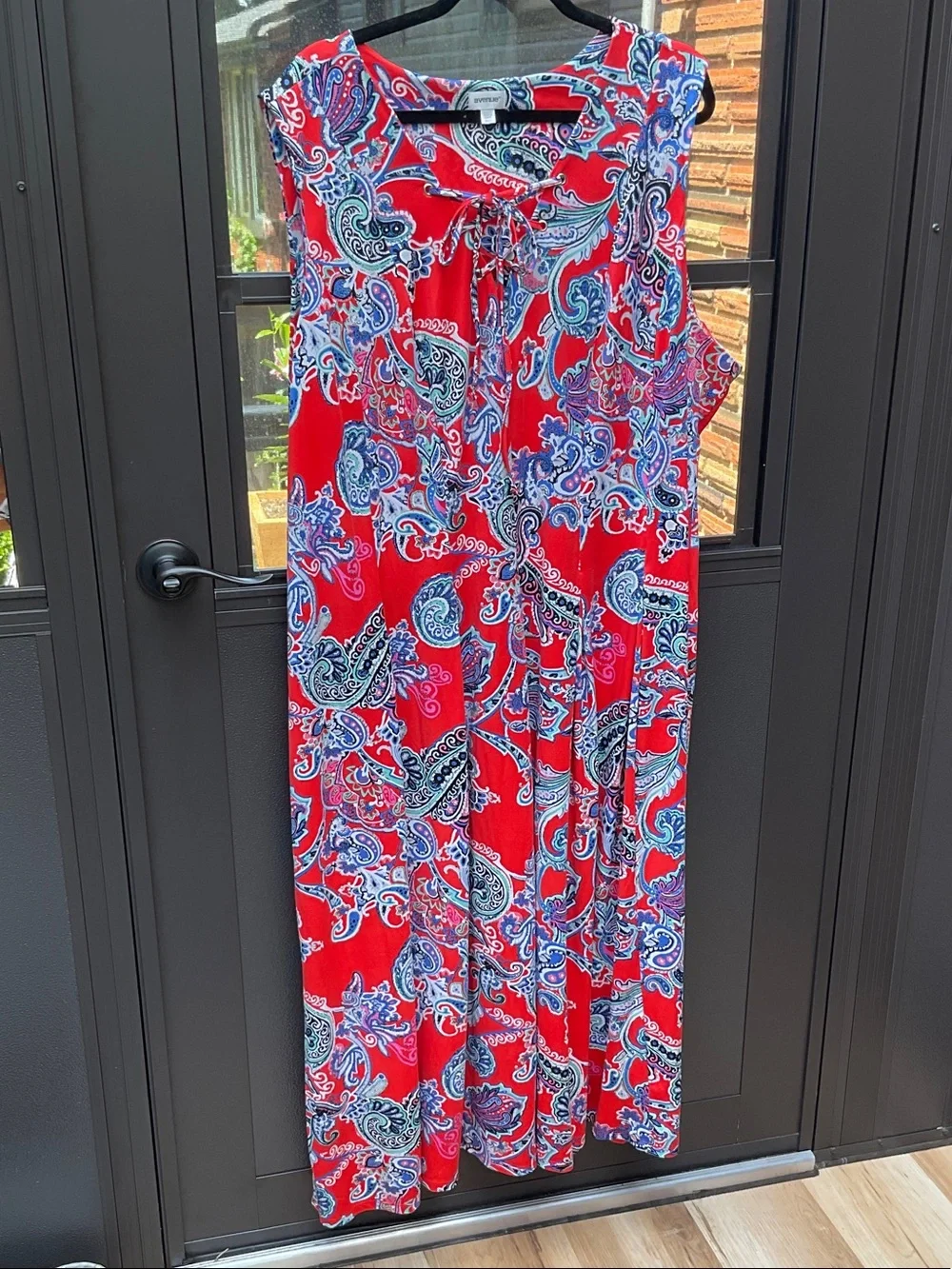 Avenue Red Paisley Maxi Dress with Blue and White Accents - Picture 1 of 8